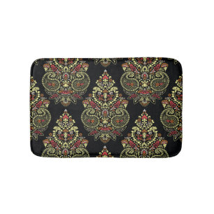 Indian paisley, geometric black background bath mat