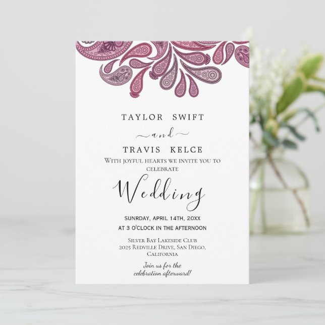 Indian Paisley Gold Wedding Invitation (Standing Front)