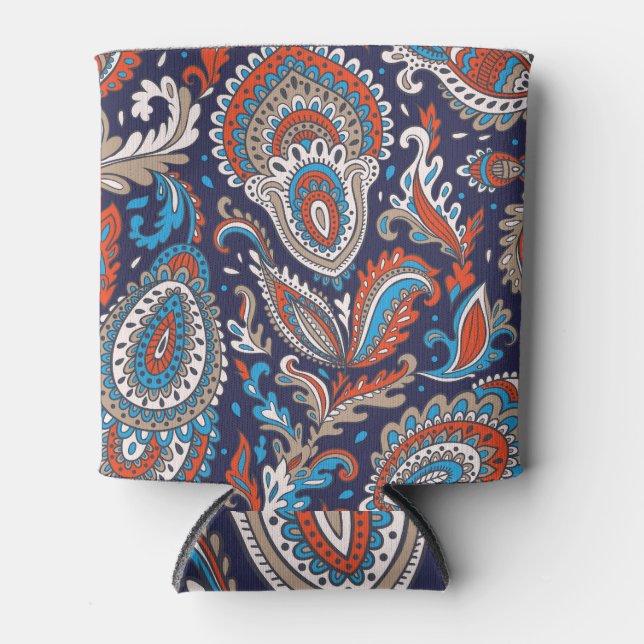 Indian Paisley Medallion Ethnic Pattern. Can Cooler (Front)