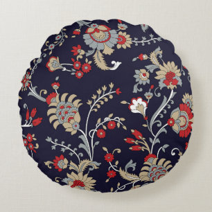 Indian paisley, navy background, traditional. round cushion