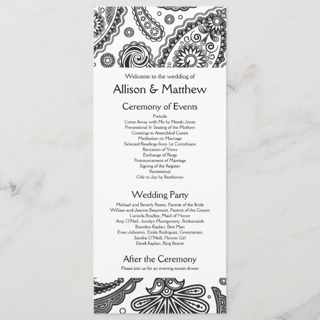 Indian Paisley Wedding Program Programme (Front)