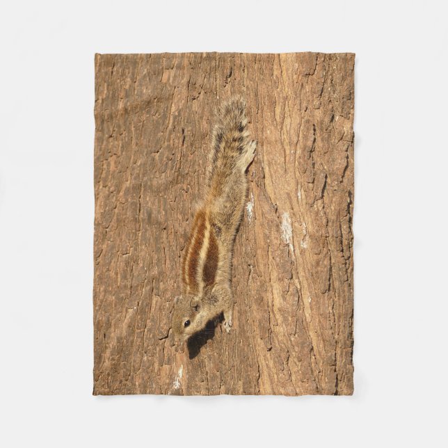 Indian Palm Squirrel on a Tree Trunk Fleece Blanket (Front)