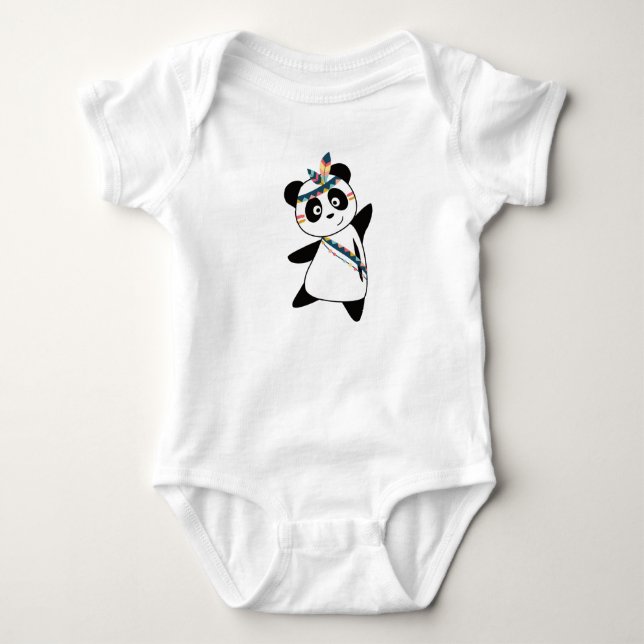 Indian Panda Bear Fashing Teddy Feather Cute Baby Bodysuit (Front)