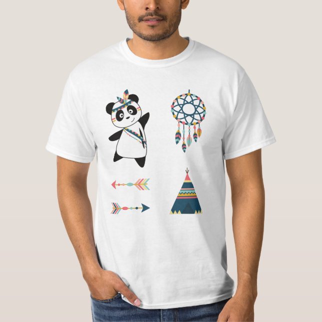 Indian Panda Bear Sticker Set Teepee T-Shirt (Front)