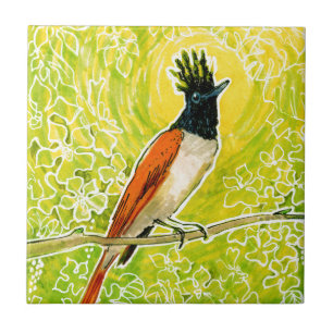 Indian Paradise Flycatche Tropical Bird Chartreuse Tile