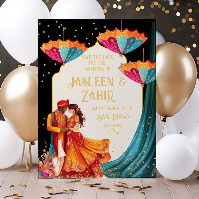 Indian Parasols Bride and Groom Save the Date Invitation (Creator Uploaded)