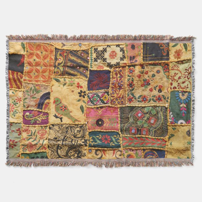 Indian Patchwork: Hampi Market Cloth. Throw Blanket (Front)