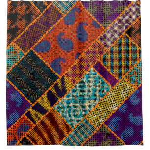 Indian patchwork imitation, vintage canvas. shower curtain