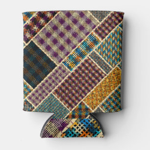 Indian Patchwork: Textured Canvas Imitation. Can Cooler
