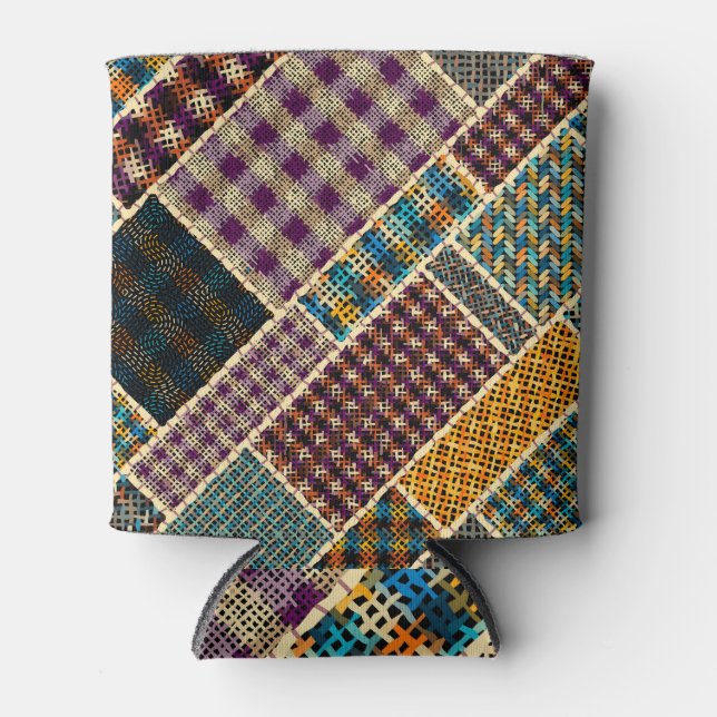 Indian Patchwork: Textured Canvas Imitation. Can Cooler (Front)
