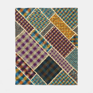 Indian Patchwork: Textured Canvas Imitation. Fleece Blanket