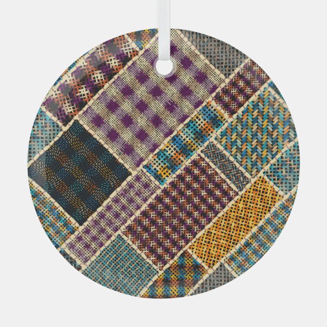 Indian Patchwork: Textured Canvas Imitation. Glass Tree Decoration (Front)