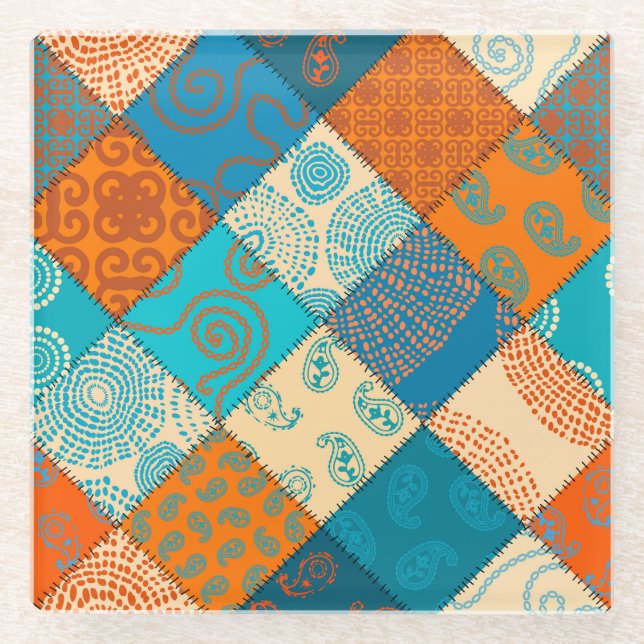 Indian patchwork: vintage seamless pattern. glass coaster (Front)