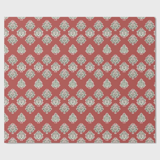 Indian Pattern on Maroon Background Wrapping Paper (Flat)