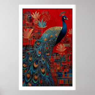 Indian Peacock Art Print, Colourful Bird Design Poster