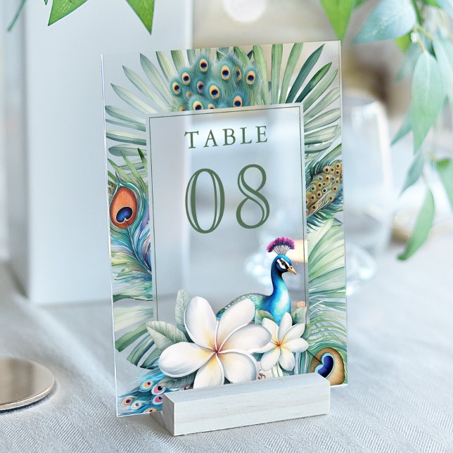 Indian Peacock Floral Wedding Acrylic Table Number (Creator Uploaded)