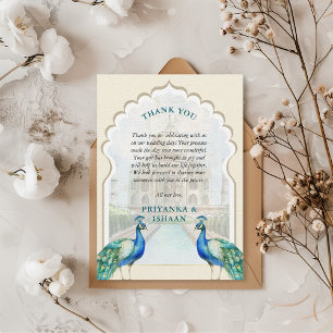 Indian Peacock Gold Taj Mahal Aesthetic Wedding Thank You Card