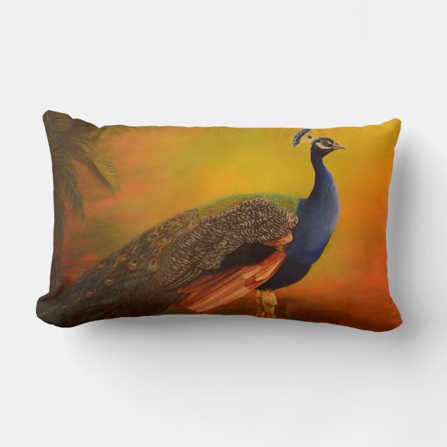 Indian Peacock peafowl Lumbar Cushion (Front)