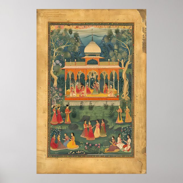 Indian Pichwai Art Poster Mughal Royal Pavilion (Front)