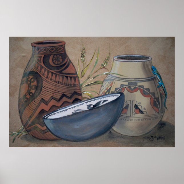 Indian Pottery Design Poster, Neutral Earth Tones Poster (Front)