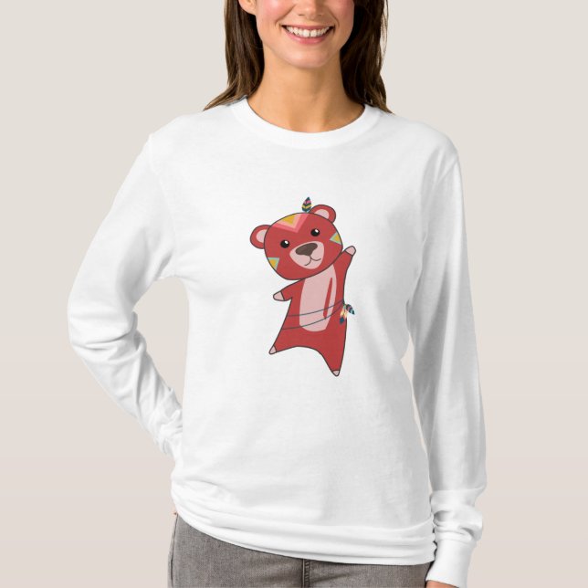 Indian Red Bear Fashing Teddy Feather T-Shirt (Front)