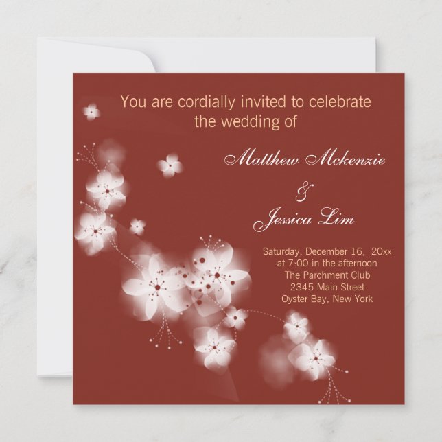 Indian Red Cherry Blossom Wedding Invitation (Front)