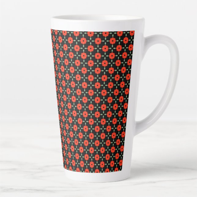Indian Red Floral Seamless Pattern Background Latte Mug (Right)