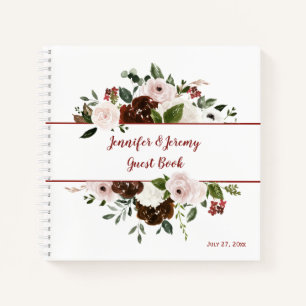 Indian Red Ivory Forest Green Boho Guest Book