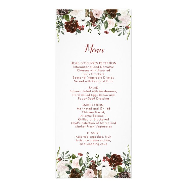 Indian Red Ivory Forest Green Floral Wedding Menu (Front)
