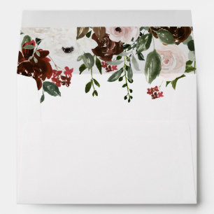 Indian Red Ivory Forest Green Watercolor Flowers Envelope