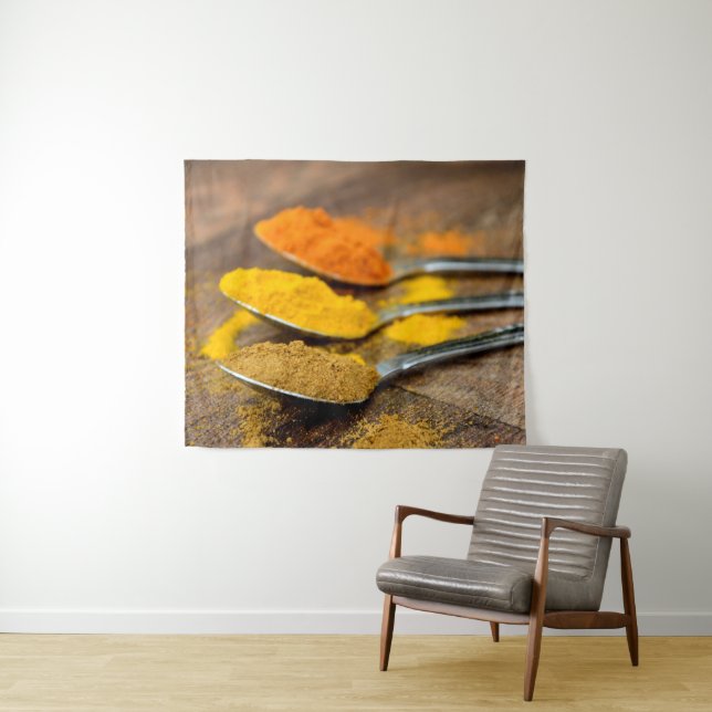 Indian Restaurant Asian Spices on Spoons Kitchen Tapestry (In Situ (Horizontal))