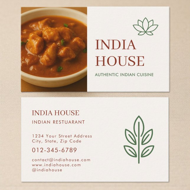 Indian Restaurant Catering Service Photo Business Card (Creator Uploaded)