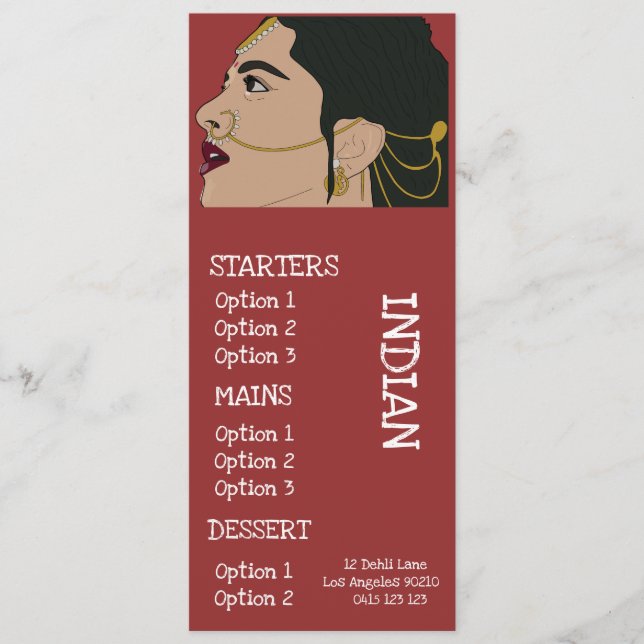 Indian restaurant dinner menu (Front)
