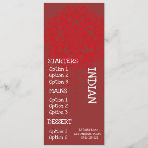 Indian restaurant dinner menu