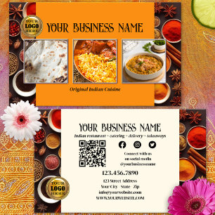 Indian Restaurant QR Code Photo Social Media Business Card