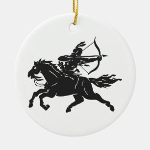Indian riding horse - Choose background colour Ceramic Tree Decoration
