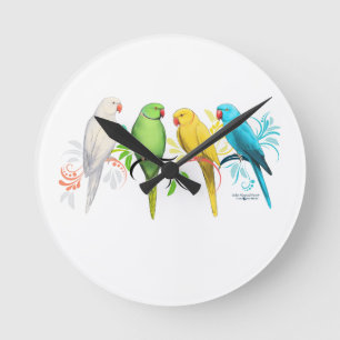 Indian Ringneck Parrots Round Clock