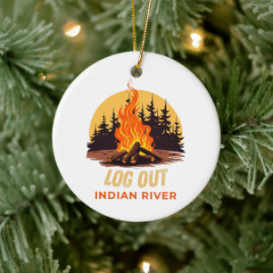Indian River Michigan Campfire Ceramic Tree Decoration