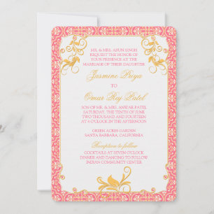 Indian Rococo Floral Pink Gold Wedding Invitation