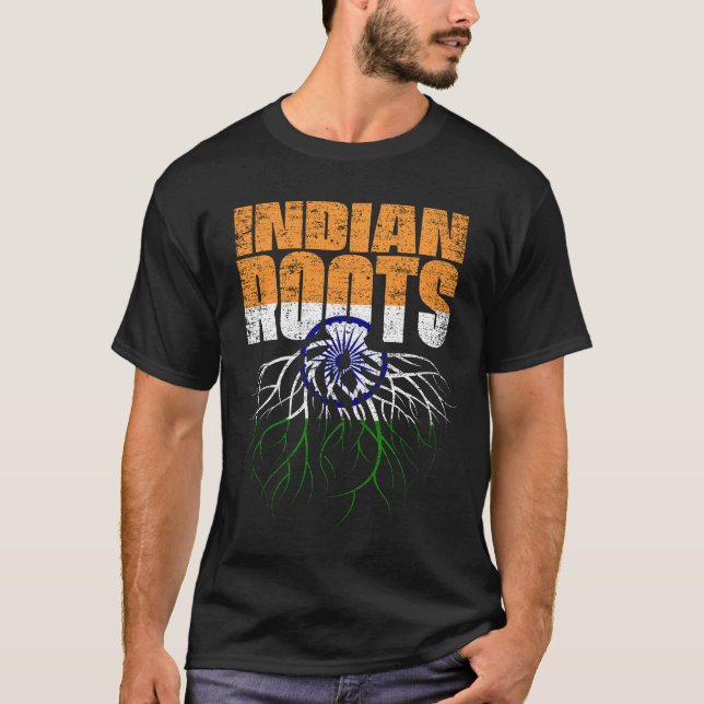 indian Roots India Heritage Flag T-Shirt (Front)