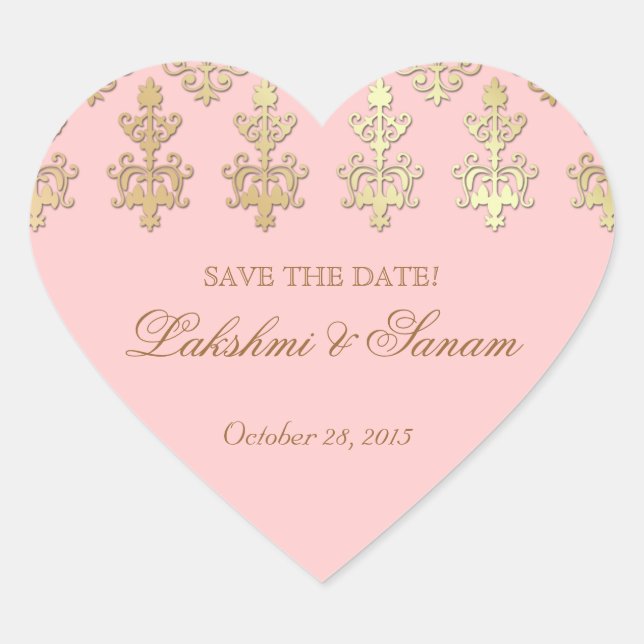 Indian Save Date Wedding Sticker Pink Heart (Front)