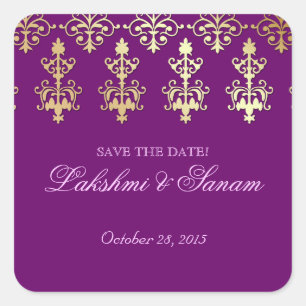 Indian Save Date Wedding Stickers Purple Gold