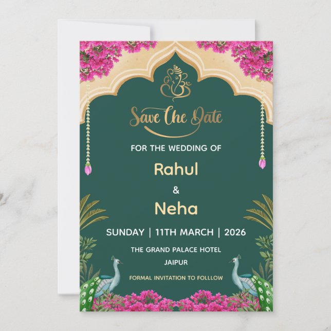 Indian Save the Date Card, Wedding Announcement (Front)