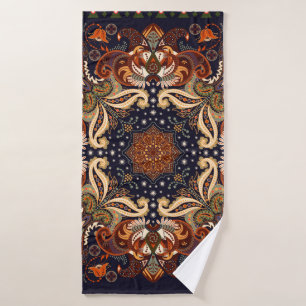 Indian seamless ornament. Vintage symmetric patter Bath Towel