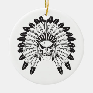 Indian Skull Chief Ceramic Tree Decoration