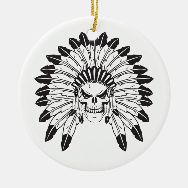 Indian Skull Chief Ceramic Tree Decoration (Front)