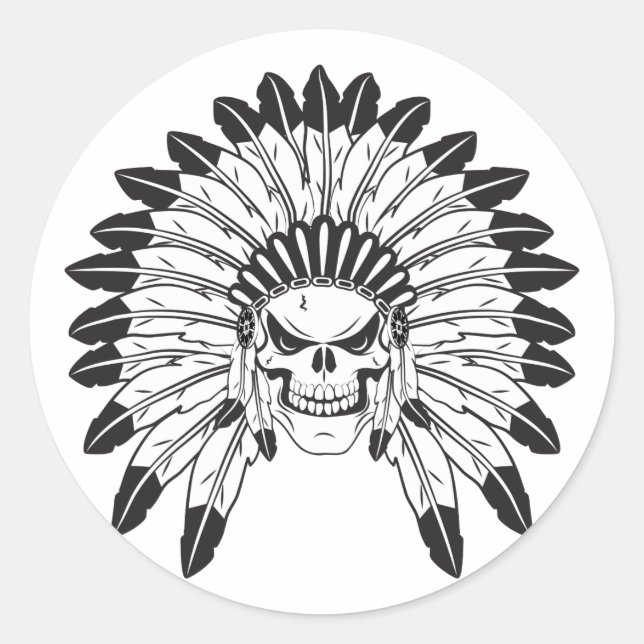 Indian Skull Chief Classic Round Sticker (Front)