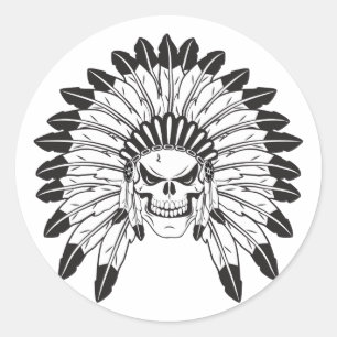 Indian Skull Chief Classic Round Sticker