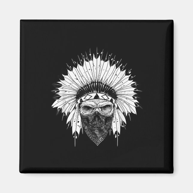 Indian Skull Rag , Native American Tattoo, Zany Br Magnet (Front)