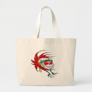 Indian Skull Tattoo Large Tote Bag